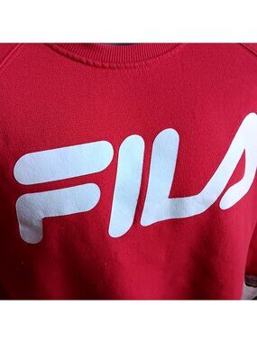 Crewneck Sweatshirt Large Fila Red Men's With Logo & Striped Cuffs Large